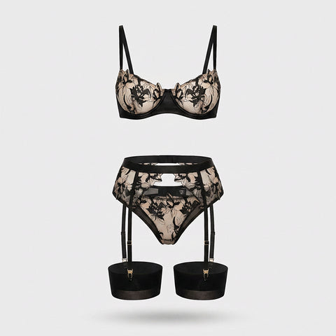 Mia bra, panty and garter belt set — product view