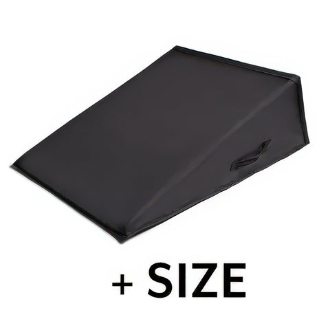 Black wedge-shaped object on a white background with 'SIZE' text.