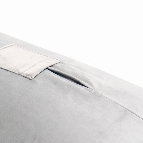 Close-up of the Humphrey toy-mount pillow front pocket