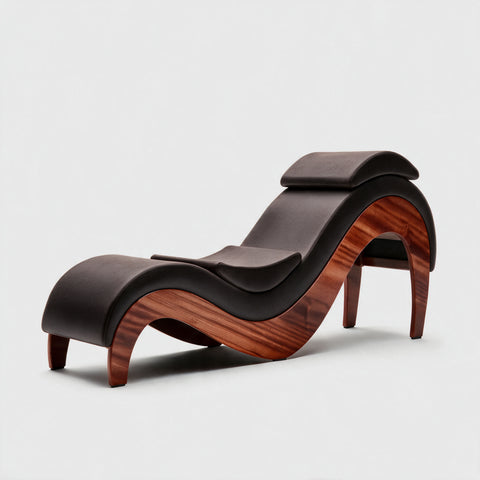 Supervio Signature chaise in Synleather Dark Coffee with solid sapele wood frame