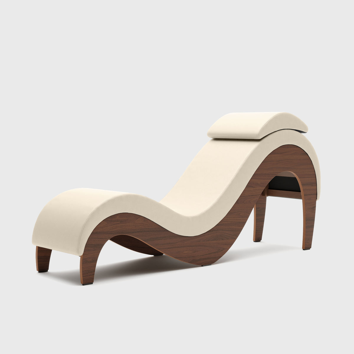 Supervio chaise in Synleather Cream with walnut frame