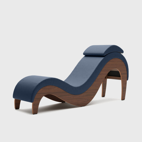 Supervio chaise in Synleather Evening Blue with walnut frame