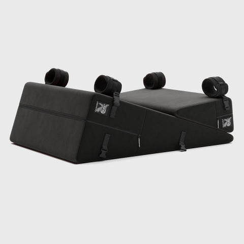 Bondage wedge ramp combo sex pillow in lush black on white background