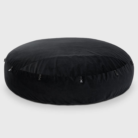 Black round cushion on a white background
